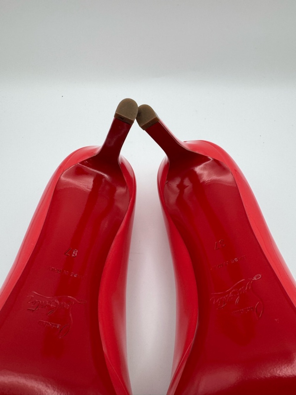 Christian Louboutin Corneille 100 Patent Coral Platform Pump Heels 37 - Picture 7 of 8